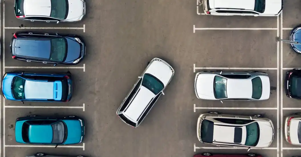 Aerial view of a full car parking lot