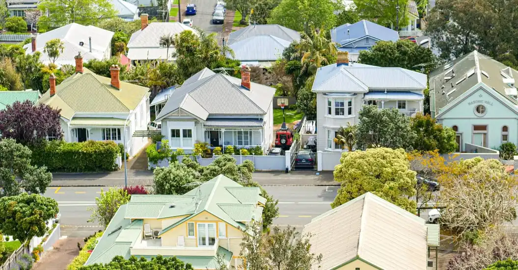 Aerial view of houses in New Zealand suburb, Devonport